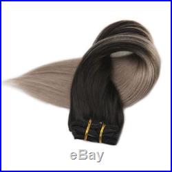 Full Shine Clip In Human Hair Extensions Thick Dip Dye Ombre Black