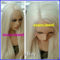 Full White Platinum Blonde Straight Hair Lace Front Wig Human