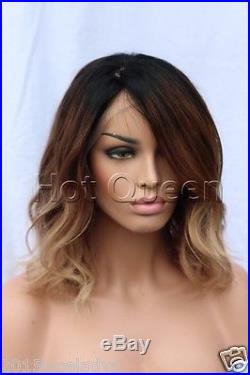 100% Brazilian Remy Human Hair Ombre Short Wavy Full Lace Wig Lace Front Wigs
