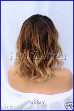 100% Brazilian Remy Human Hair Ombre Short Wavy Full Lace Wig Lace Front Wigs