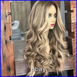 100% Full Lace Human Hair Wig Ombre Brown to Blonde Real Lace Front Wig