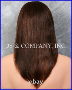 100% HUMAN HAIR NEW STRAIGHT Brown Auburn Mix WIG W. Bangs IHGP 4-30