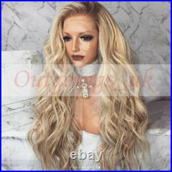 100% Peruvian Real Human Hair Wig Ombre Balayage Blonde Wavy Remy Lace Front Wig