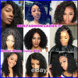 100% Peruvian Real Remy Human Hair Wigs Curly Water Wave Bob Lace Front Full Wig