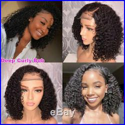 100% Peruvian Real Remy Human Hair Wigs Curly Water Wave Bob Lace Front Full Wig
