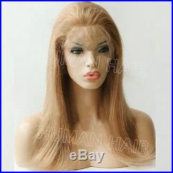 100% remy indian human hair lace front wig full wigs honey blonde #27 stock new