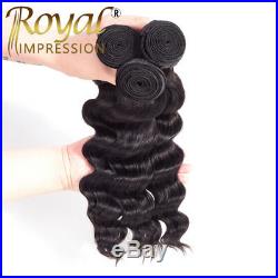 10A Brazilian Human Hair Extensions Loose Wave 3 Bundles With Closure Free Part