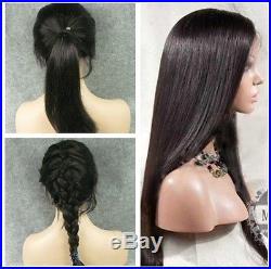 12'' Silky Straight Natural Black 100% indian remy human hair Front lace WigS