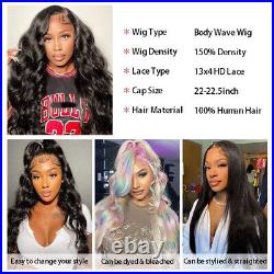 13×4 Black Lace Frontal Wigs Body Wave Human Hair Pre Plucked With Baby Hair