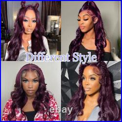 13x4 Dark Burgundy Body Wave Lace Front Wig Human Hair Deep Purple Wig For Women