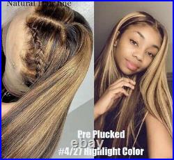 20Straight Honey Blonde Highlight Lace Front Wig HD Pre Plucked Human Hair Wig