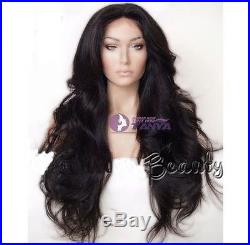 20 100% Indian remy human hair hair Big Natural Wavy 1b# lace front wig