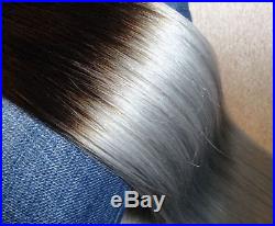 20 Ombre dip dye Black to Grey Silver remy hair extensions hair weft, clip in