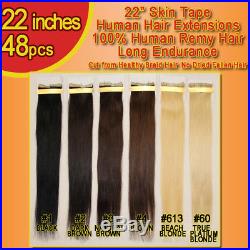22 inches Skin Tape Russian Remy Hair Extensions 48 pcs 8A QUALITY LAST LONGER