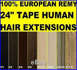 24 EUROPEAN TAPE SKIN WEFT REMY HUMAN HAIR EXTENSIONS Brown Blonde Black