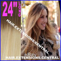 24 Thick Balayage Ombre Clip In Remy Human Hair Extensions Brown Blonde 6/613