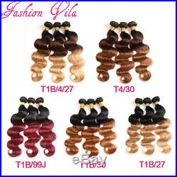 3 Bundles 300g With 4×4Closure Brazilian Virgin Human Hair Extensions Ombre Wave