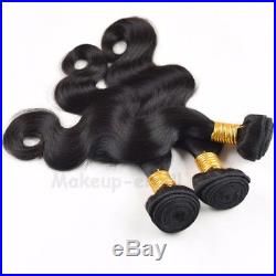 3 Bundles with Closure 100% Unprocessed Brazilian Virgin Human Hair US Stock