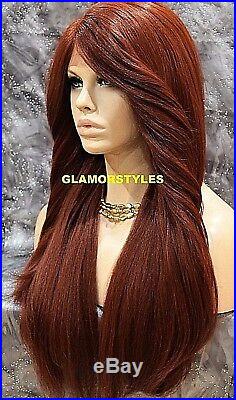 4x4 Monofilament Silk Top Human Hair Blend Long Auburn Lace Front Full Wig #130