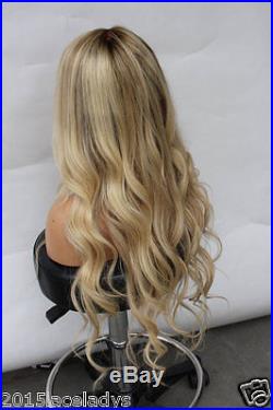 7A European Remy Human Hair Wig Wavy Ombre Blonde Full Lace Wig Lace Front Wig