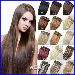 AAA Grade Full Head Clip in on Real Human Hair Extensions Black Brown Blonde Red