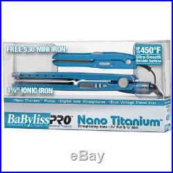 Babyliss Pro Nano Titanium 450 Led 1.25 Blue Free Mini Travel Flat Iron Set