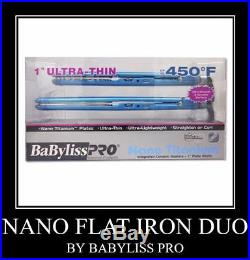 Babyliss Pro Nano Titanium Ultra Thin 1 inch Flat Iron Combo Brand New Blue