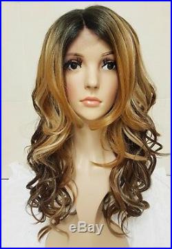 Blonde Brown Auburn front lace human hair wavy full wig brunette mix