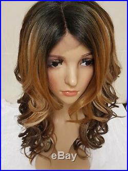Blonde Brown Auburn front lace human hair wavy full wig brunette mix