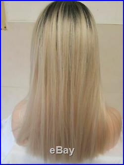 Blonde Human Hair Wig, Bleach Blonde, Short Bob Centre Part Ombre lace front Wig