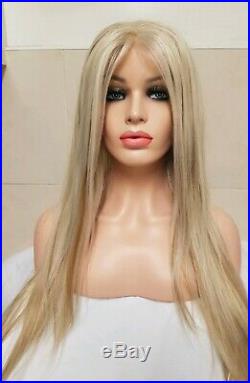 Blonde Human Hair wig, Hand Knotted, Lace Front Highlights Auburn Brown Long