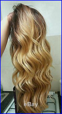 Blonde Human hair wig, ombre, silk based lace, hand tied, golden blonde, lace