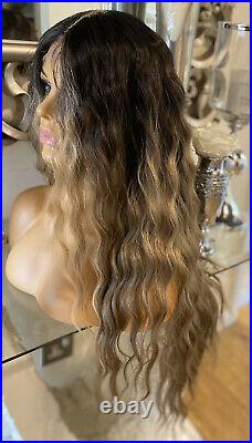 Blonde human hair Blend Lace Front wig Ombré Wig Centre Part Light Brown Wig