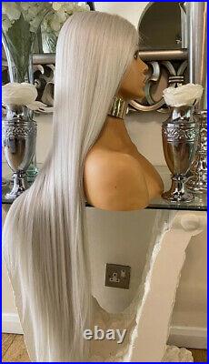 Blonde human hair blend Wig Grey lace front Wig Silver Lace Front Wig Centre Par