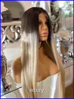 Blonde human hair blend wig Blonde Wig lace front Wig Centre Part wig
