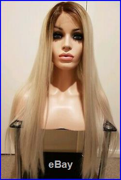 Blonde human hair wig, handtied hand knotted ombre, lace front wig