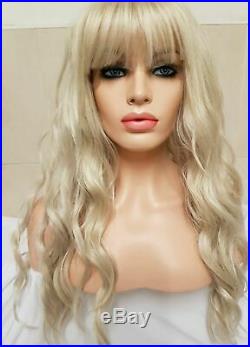 Blonde human hair wig light white platinum transparent front lace bangs fringe