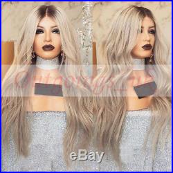 Brazilian 100% Real Human Hair Wig Ombre Blonde Wavy Remy Full Lace Front Wig