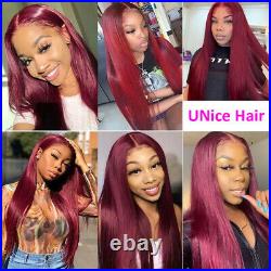 Brazilian Straight Human Hair Lace Part Front Wig Burgundy Color 99J Full 20 US