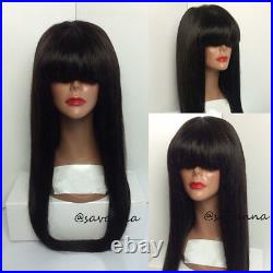 Brazilian Virgin Human Hair Full Lace Wigs With Bangs Lace Front Wigs Straight