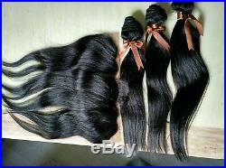 Brazilian human hair weft, 3x bundles and 13x4 frontal lace closure. Grade 8A