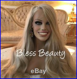 Brown Highlight Light Blonde Wavy European Human Hair Blend. Lace Front Wig