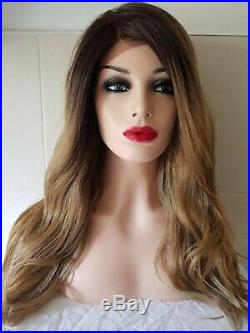 Brown Human Hair Wig Long Bob, Free Part, Swiss Lace Front, Chestnut Ash Brown