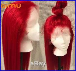 Celebrity Bright Red Straight Swiss Lace Front Wig. Long. Human Hair Blend