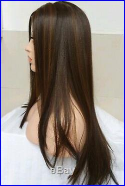 Dark Brown Human Hair Wig Lace Front Real Hair Wig Light Brown Highlights Wig