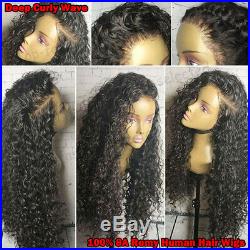Deep Curly 360 Full Frontal Lace Wig Indian Human Hair Wigs Pre Plucked Hairline