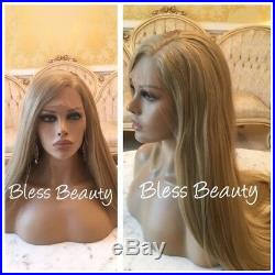 European ash blonde straight lace front wig Human Hair Blend