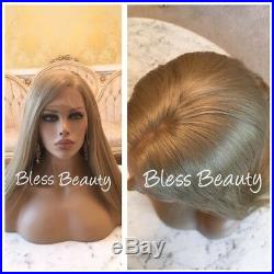 European ash blonde straight lace front wig Human Hair Blend