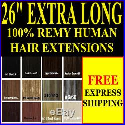 Extra Long Full Head 26 Inch Clip In 100% Remy Human Hair Extensions