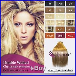 Extra Thick Double Weft Clip In Hair Extensions 100% Remy Human Hair Extensions